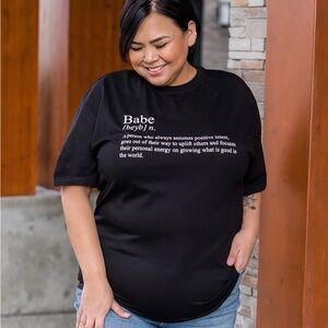 Brunette the Label Womens Boxy Fit Babe T-Shirt Size L/XL Black Crew Neck Cotton